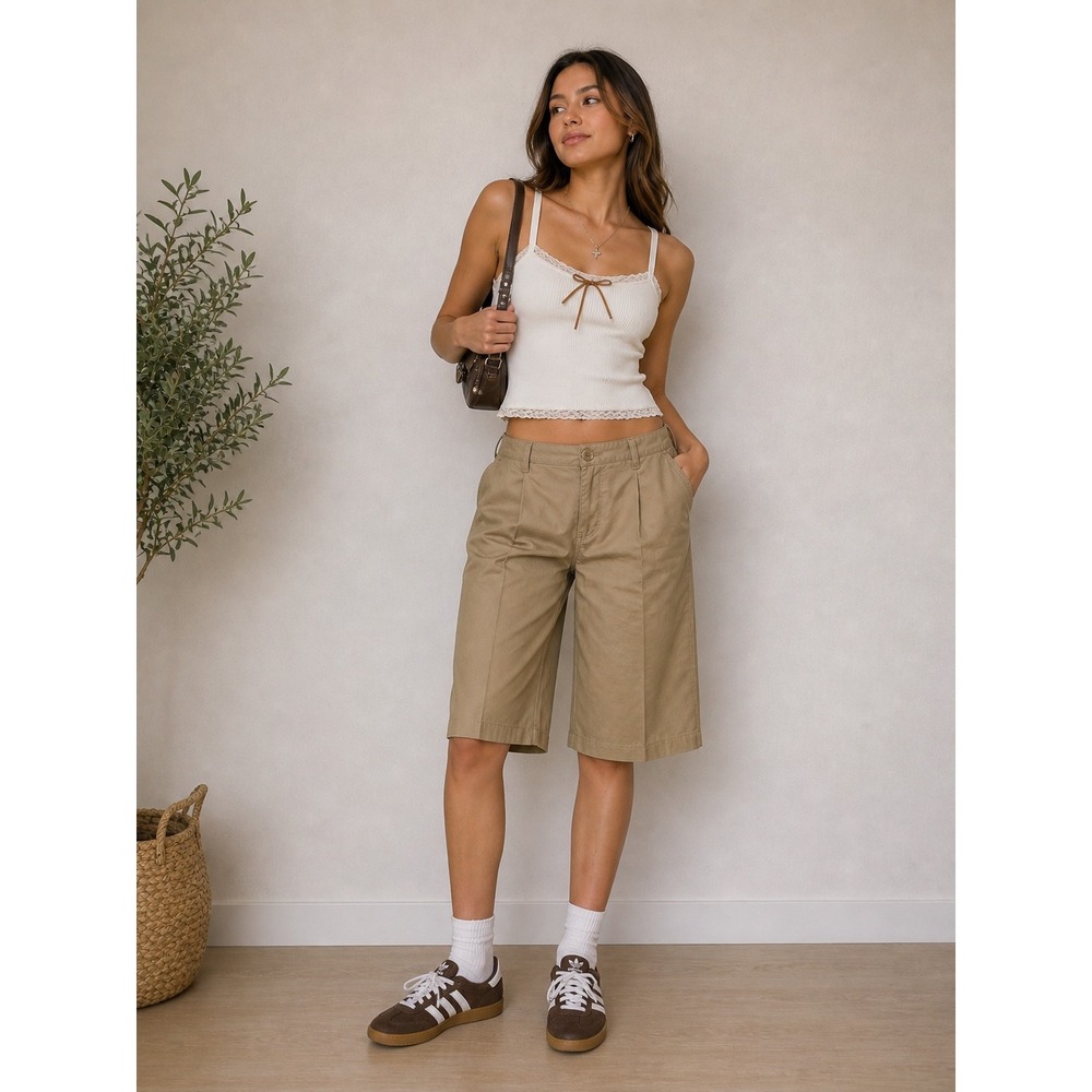 Talbots Womens Khaki Tan Stretch Cotton Wide Leg Cropped Utility Pants Size 10